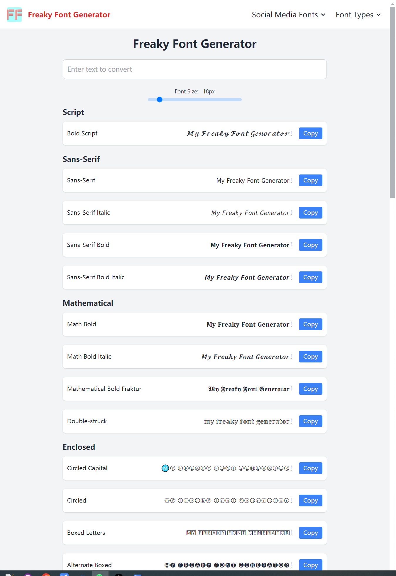 写了一个 奇异字体生成器,欢迎大家来提建议!𝕗𝕣𝕖𝕒𝕜𝕪 𝕗𝕠𝕟𝕥 𝕘𝕖𝕟𝕖𝕣𝕒𝕥𝕠𝕣 - 𝓒𝓸𝓹𝔂 𝓪𝓷𝓭 𝓟𝓪𝓼𝓽𝓮