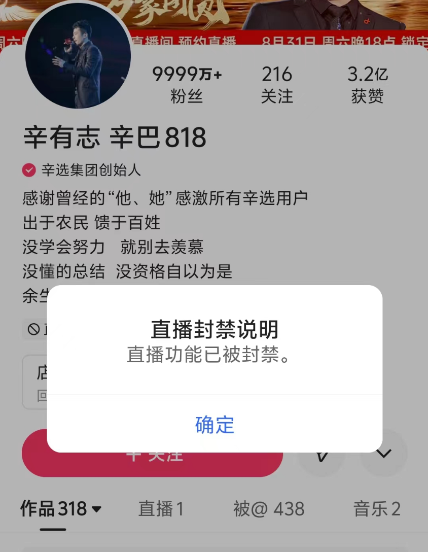 要替小杨哥赔1个亿的辛巴,直播被封了?
