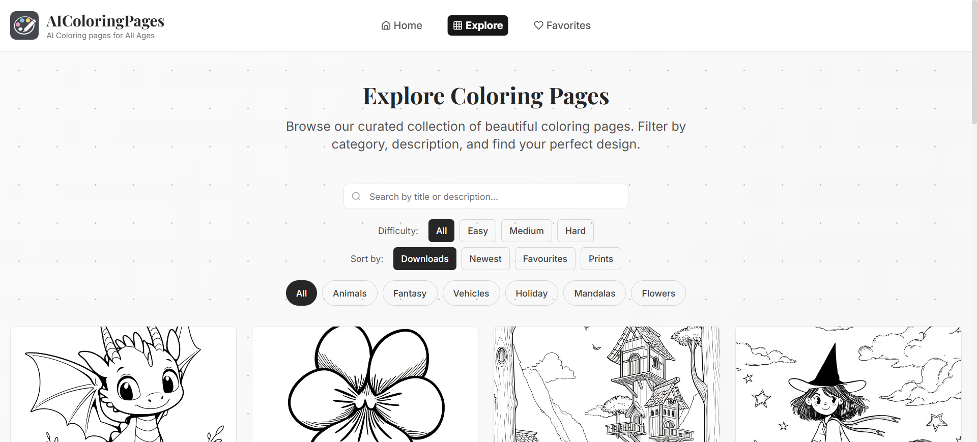 AIColoringPages，一个简单的着色图资源站