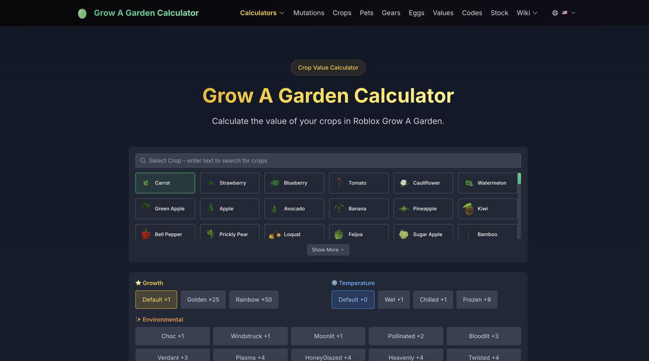 Grow a Garden Calculator（你的园艺外挂，帮你算出作物价值，告别 「卖亏了」 的烦恼）