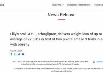 礼来口服药物Orforglipron减重效果不及预期 股价盘前跳水逾13%
