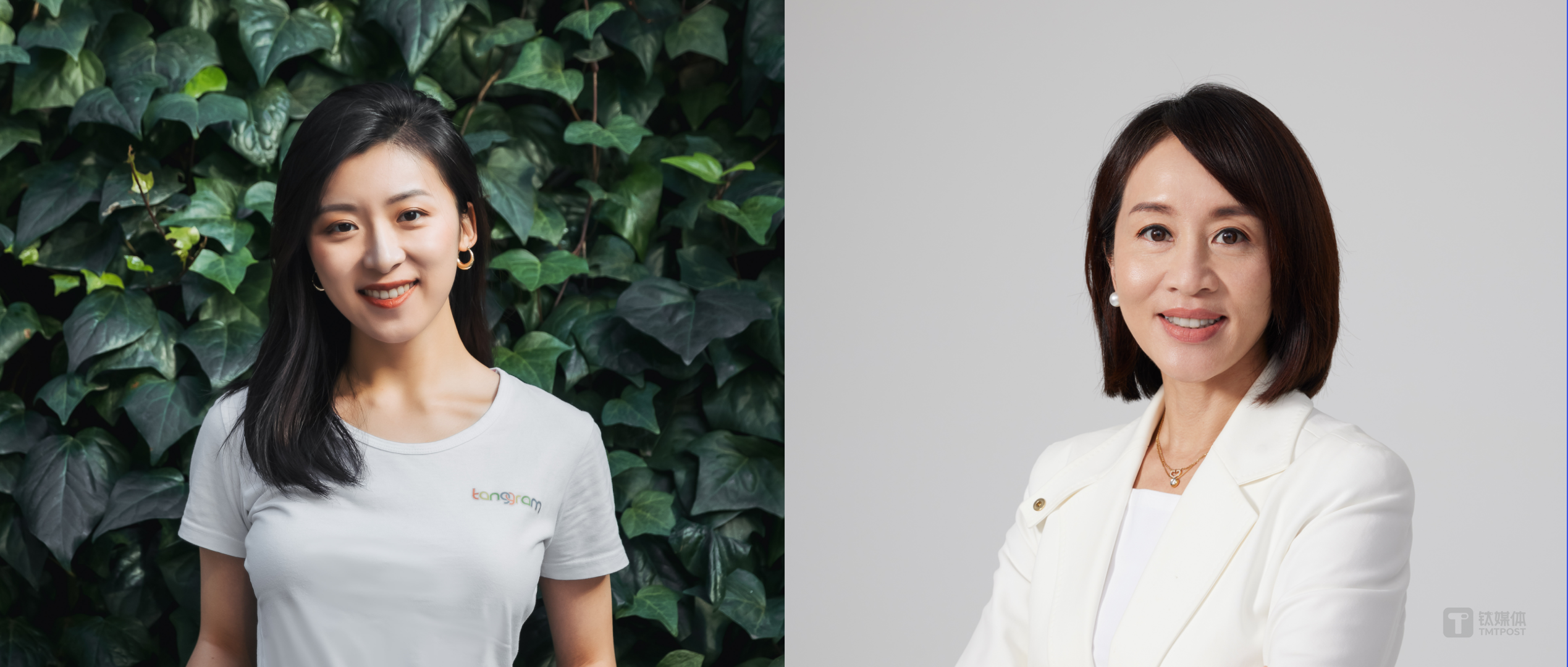 (左侧是七巧板轻理财联合创始人谢文轩,右侧是阿里巴巴创业者基金总裁周骆美琪)