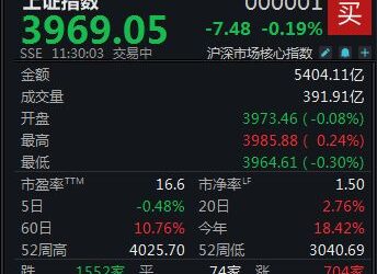 A股震荡走低，沪指半日微跌0.19%