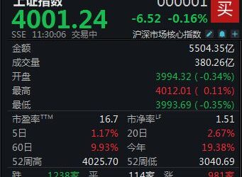 A股窄幅整理,沪指半日微跌0.16%