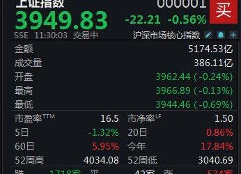 A股再度震荡走低，沪指半日下跌0.56%