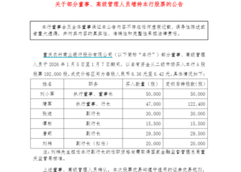 A股今年首份银行高管增持公告来了，渝农商行管理层出手，南京银行大股东继续「买买买」