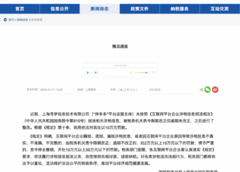 上海市税务部门依法对「拼多多」作出处罚