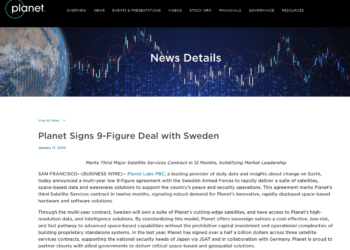 「太空之眼」Planet Labs再创历史新高 与瑞典签订亿元级别合同