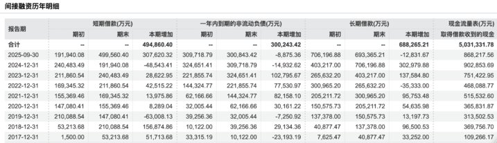 （华天科技间接融资明细）