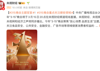 央视3·15晚会主题官宣 将关注食品安全、广告市场等领域