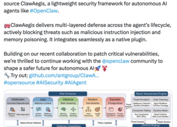 应对智能体安全风险 蚂蚁集团与清华大学联合开源防御插件ClawAegis