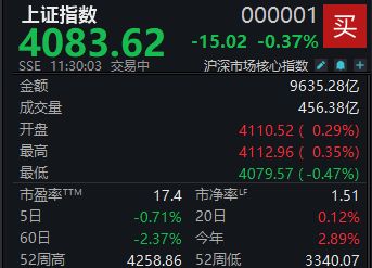 A股震荡走低，沪指半日下跌0.37%