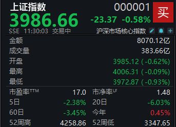 A股震荡回调，沪指半日下跌0.58%