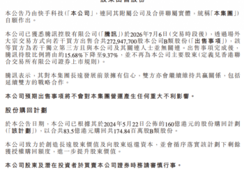 腾讯减持快手2.73亿股 退出主要股东行列