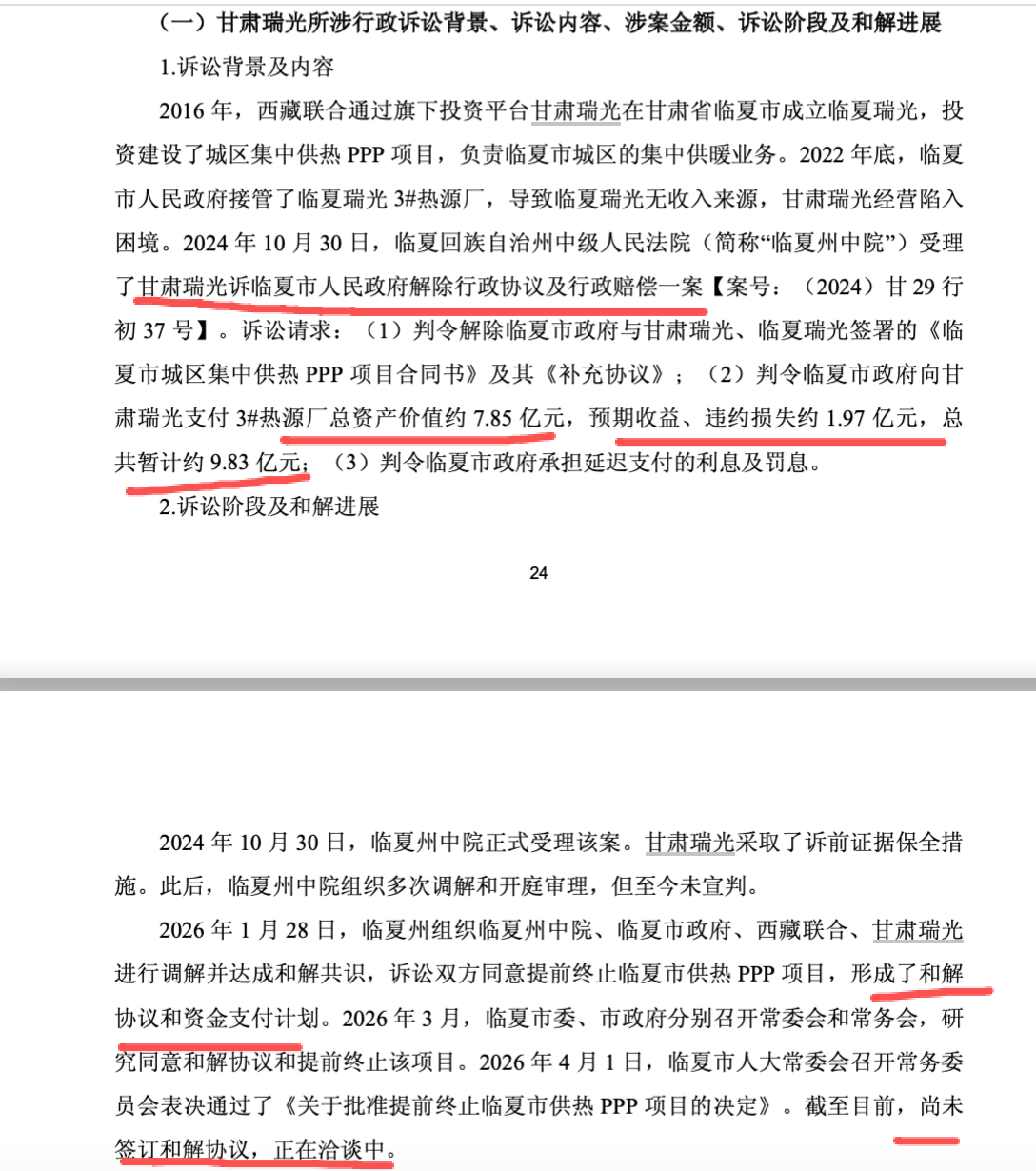 （甘肃瑞光起诉临夏市政府情况，来源：广安爱众问询回复公告）