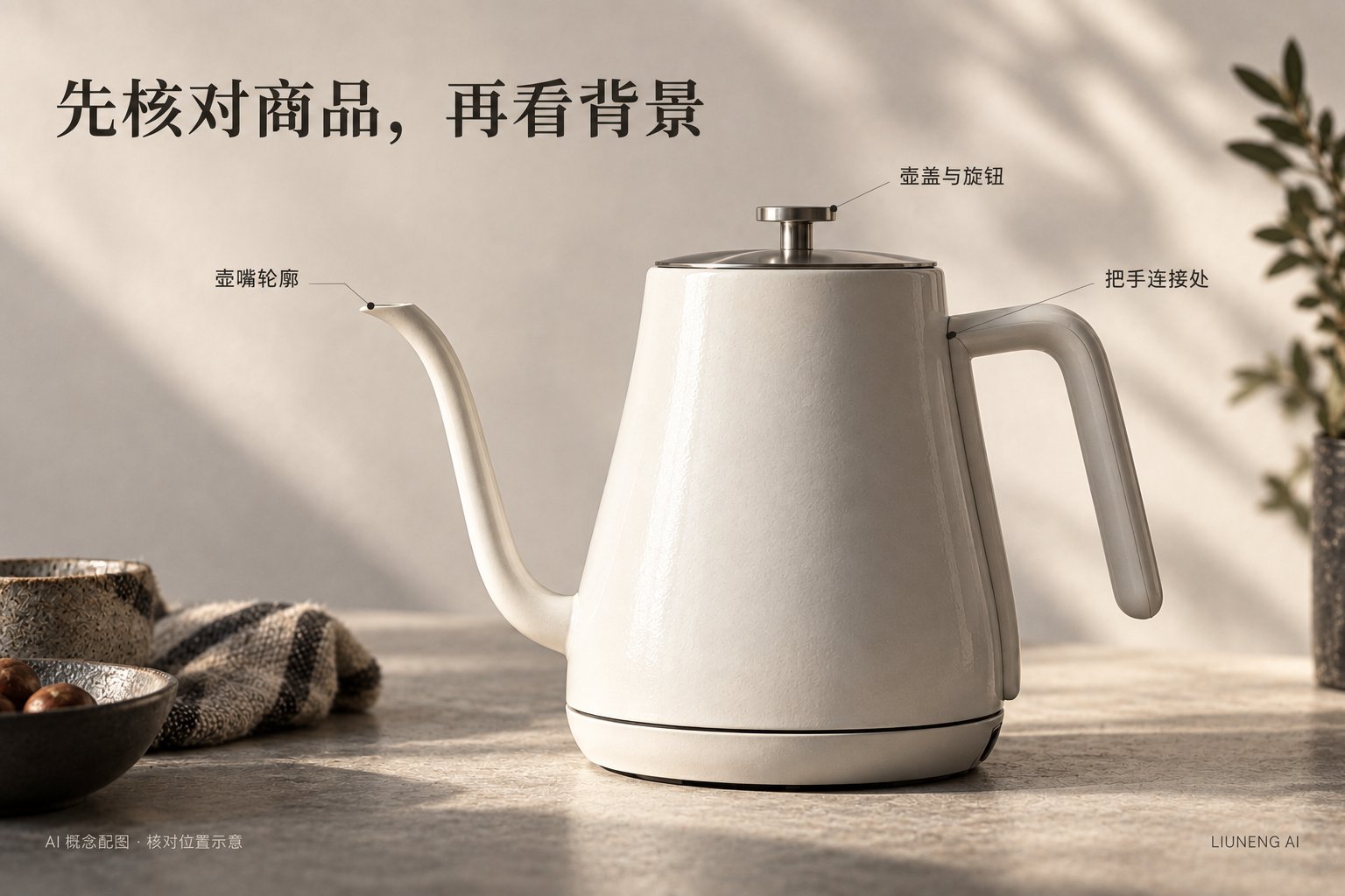 壶嘴、壶盖与旋钮、把手连接处核对位置示意